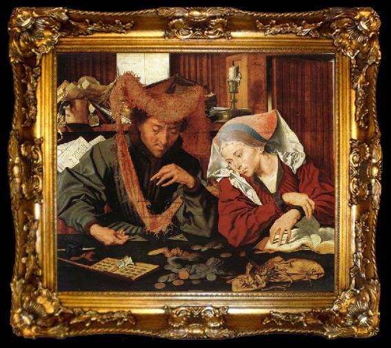 framed  Marinus van Reymerswaele The Moneychanger and His Wife, ta009-2